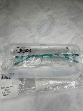 Scojo original reading glasses. 2.75x, Aqua color, NEW w/case!
